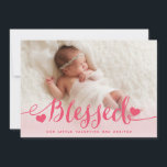Béni | Faire-part de naissance rose Valentine<br><div class="desc">Annoncez l'arrivée de votre nouvelle petite Saint Valentin avec cette douce petite faire-part de naissance fille. Le mot "Béni" en écriture rose avec deux coeurs et un design arrière - plan rose et sombre avec votre photo de bébé est un design parfait pour présenter votre fille. Ajoutez votre nom de...</div>