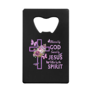 Béni par Dieu sauvé par Jésus Croix Florale pourpr