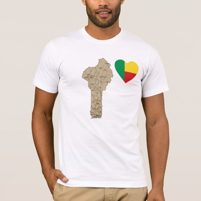 Bénin Drapeau Coeur et carte T-shirt (Devant)