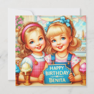 BENITA ~ Carte d'anniversaire ~ 2 filles douces ~