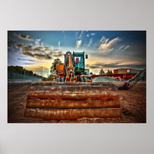 benne de construction camion bulldozer poster