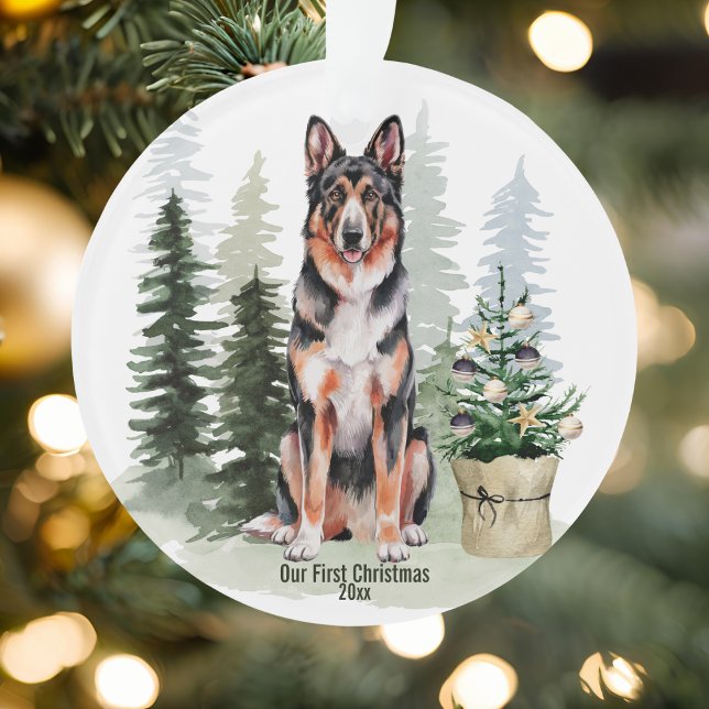 Berger allemand Chien Pine Arbre Aquarelle Noël (Créateur téléchargé)
