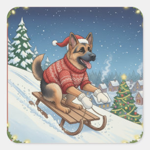 Berger Allemand en traîneau, autocollants de Noël