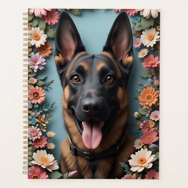 Berger allemand entouré de fleurs vibrantes (Devant)