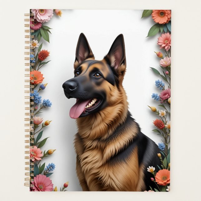 Berger allemand entouré de fleurs vibrantes (Devant)