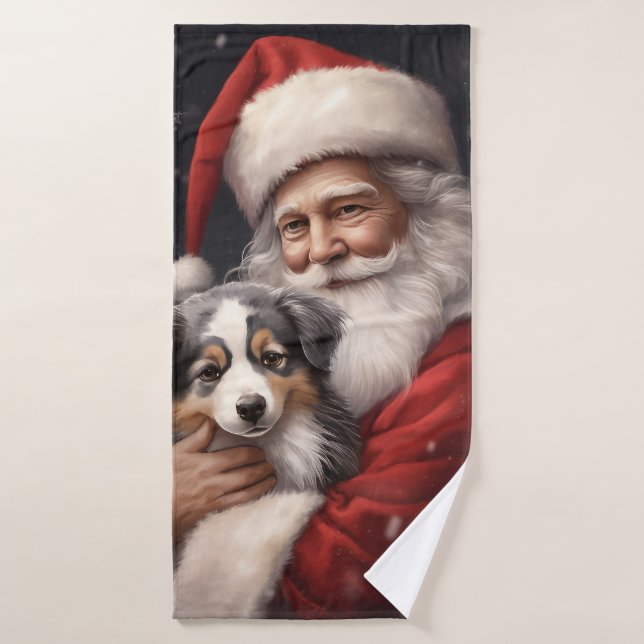 Berger Australien avec le Père Noël Noël (Serviette de bain)