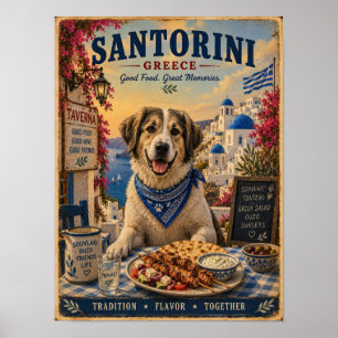 Berger grec à Santorin Affiche de voyage vintage