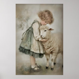 Bergère et Mouton Impression Antique, Agneau Rusti