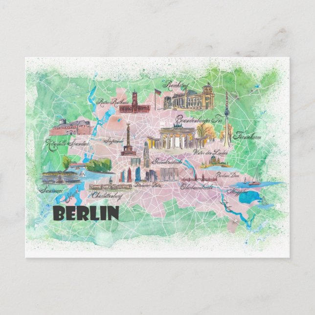 Berlin Allemagne Carte illustrée avec les routes p (Devant)