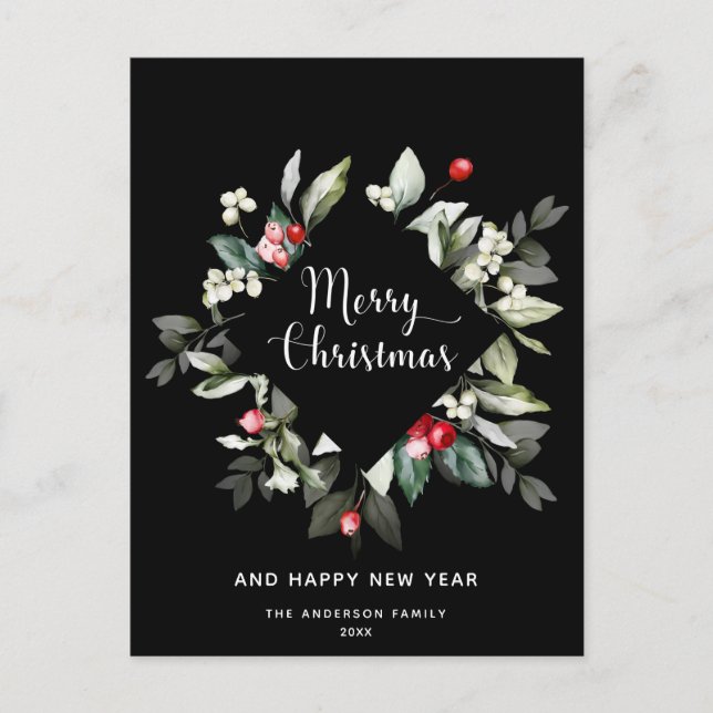 Berries de Noël | Carte postale de vacances minima (Devant)