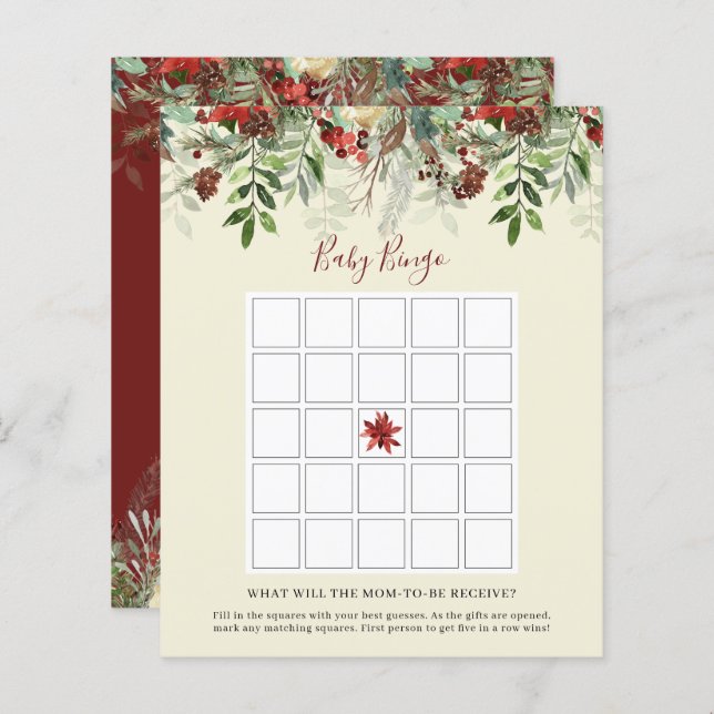 Berries d'hiver | Baby shower Bingo Game Card (Devant / Derrière)