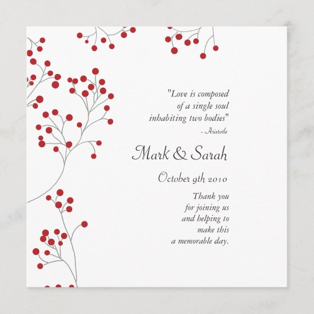 Berries d'hiver Programme de mariage rouge (Devant)