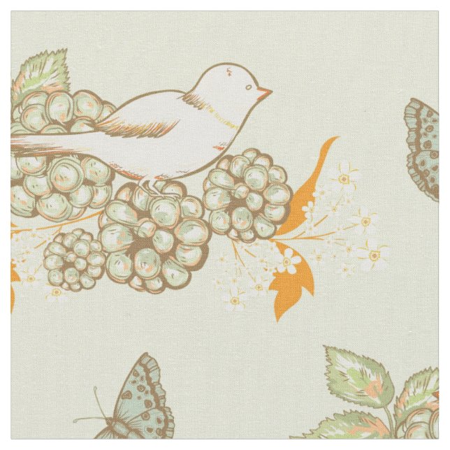 Berries d'oiseaux et papillons Tissu 2 (Fermer)