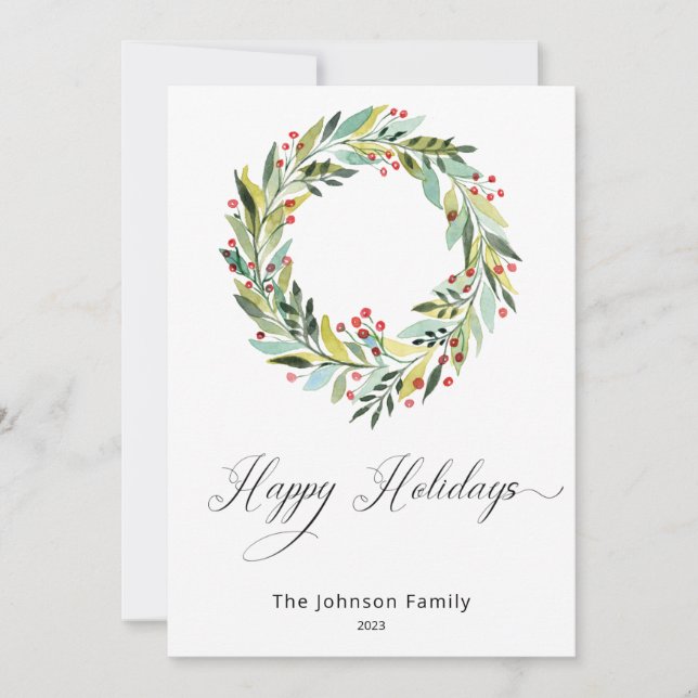 Berries et Green Wreath Carte de vacances (Devant)