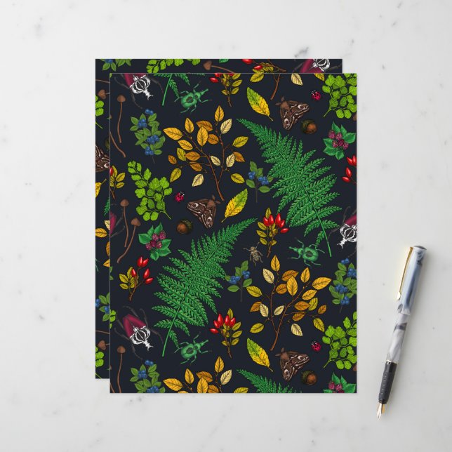 Berries forestières, feuilles et buissons sur grap (Devant/Arrière en situation)