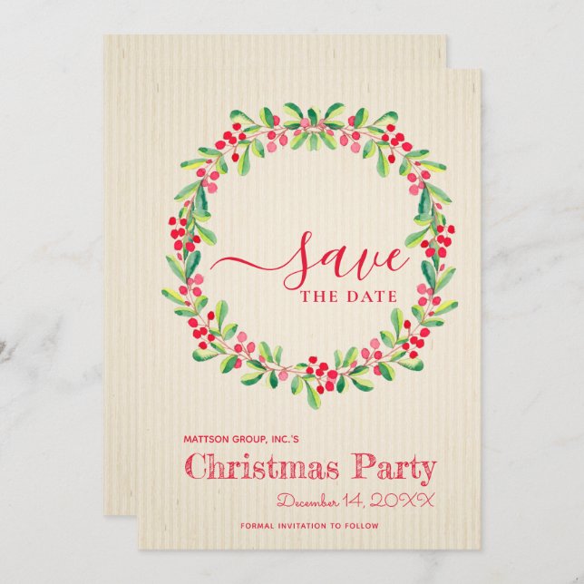 Berries Green Wreath Enregistrer la date (Devant / Derrière)