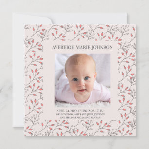 Berries roses douces Faire-part de naissance bébé 