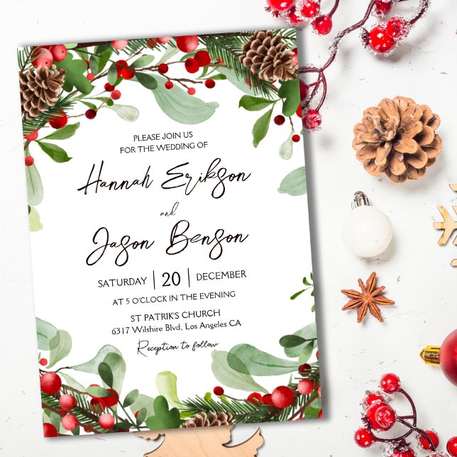 Berries rouges d'hiver | Invitations de mariage de (Créateur téléchargé)