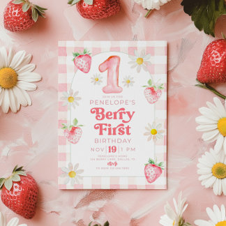 Berry 1er Anniversaire Fraise Invitation