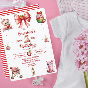 Berry 1er Anniversaire Fraise Invitation