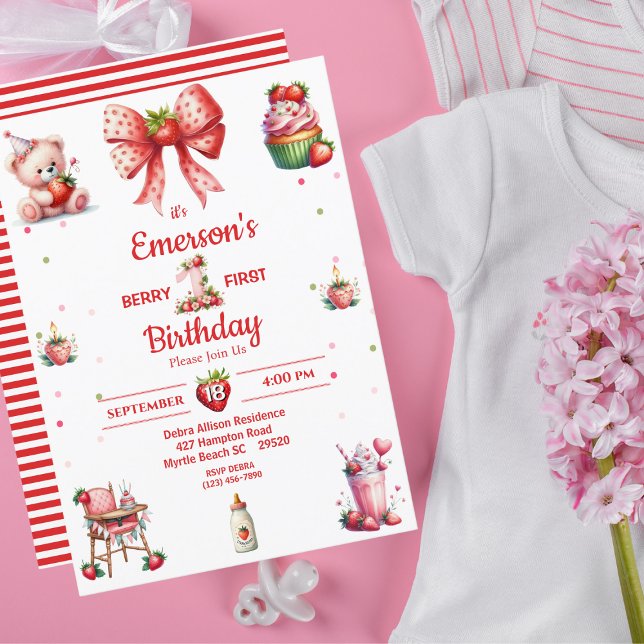 Berry 1er Anniversaire Fraise Invitation (Créateur téléchargé)