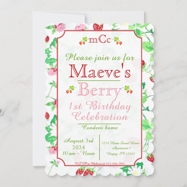 Berry 1er Anniversaire Invitation (Devant)