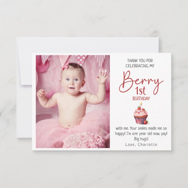 Berry 1er Anniversaire Rose Rouge Merci Photo  (Devant)
