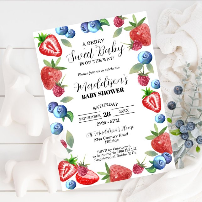 Berry Baby shower Invitation Berry Sweet Baby (Berry Sweet Baby' Shower Invitation! This design bursts with juicy strawberries, blueberries)