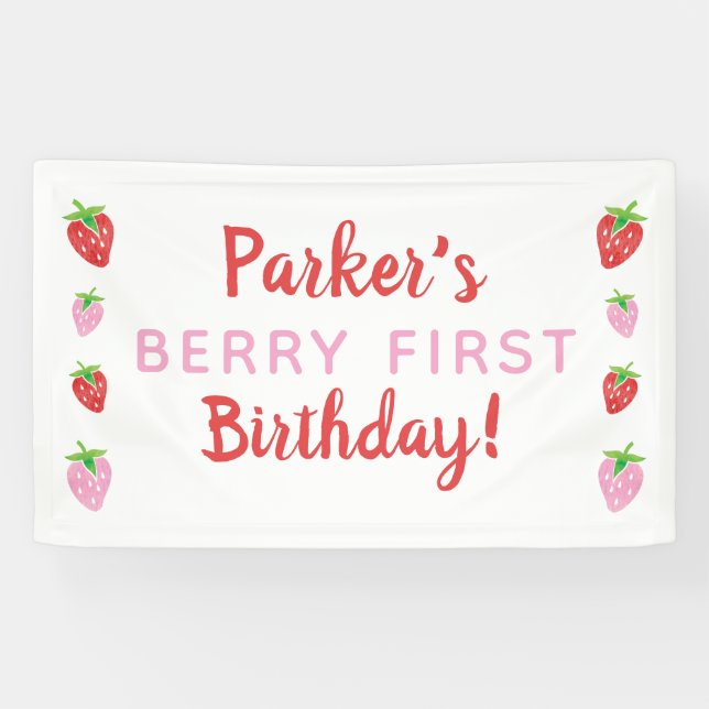 Berry Bannière d'anniversaire Red Pink Strawberry (Horizontal)