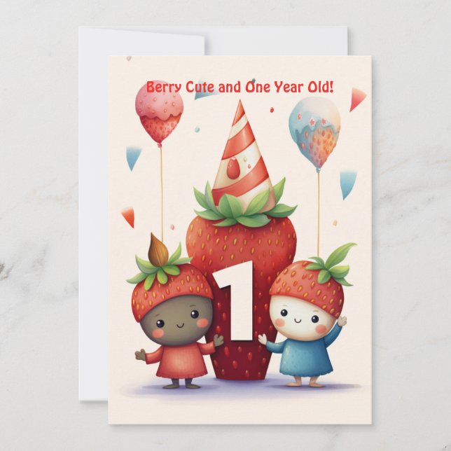 Berry Cute 1er Anniversaire Carte Anniversaire (Devant)