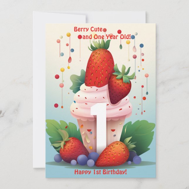 Berry Cute 1er Anniversaire Carte Anniversaire (Devant)