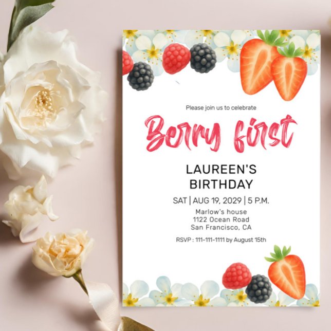 Berry First 1st Birthday Invitation (Créateur téléchargé)