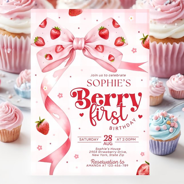 Berry First Birthda Invitation Anniversaire fraise (Créateur téléchargé)