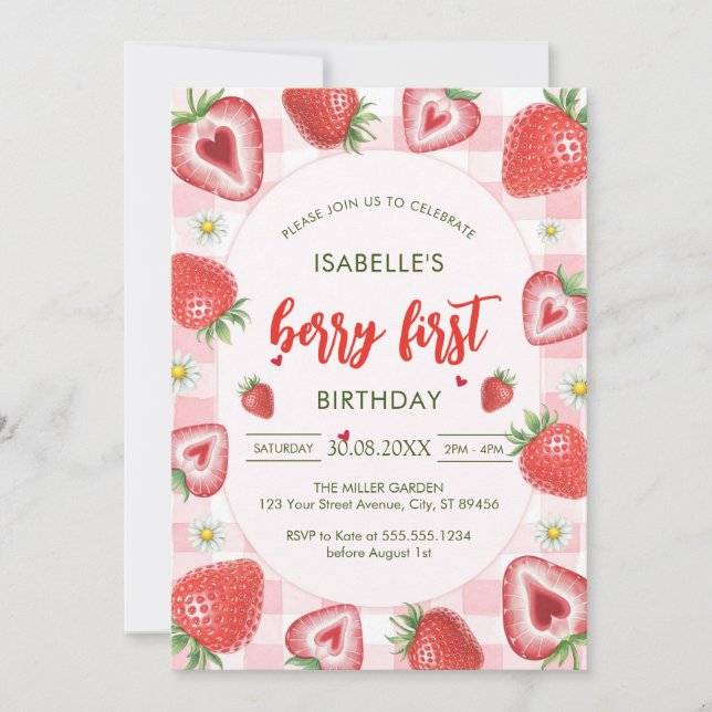 Berry First Birthday 1st Birthday Invitation (Devant)