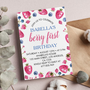 Berry First Birthday Invitation Thème fraise