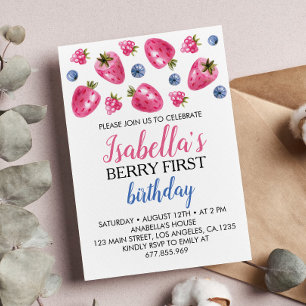 Berry First Birthday Invitation Thème fraise