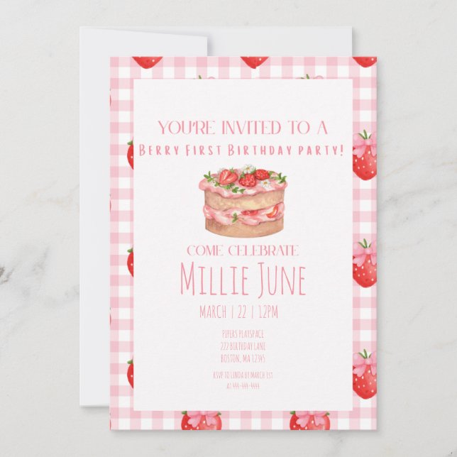 Berry First Birthday Party Invitation (Devant)