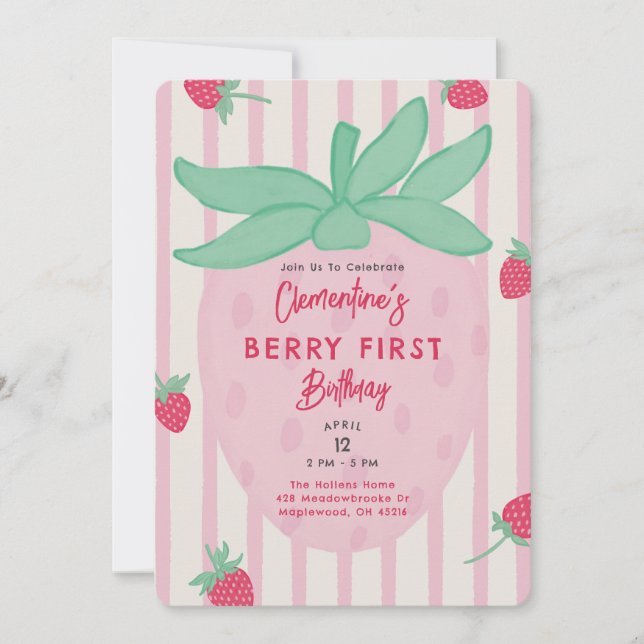 Berry First Birthday Party Invitation (Devant)