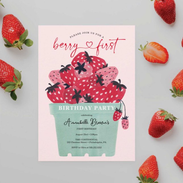 Berry First Birthday Party Invitation fraise (Créateur téléchargé)