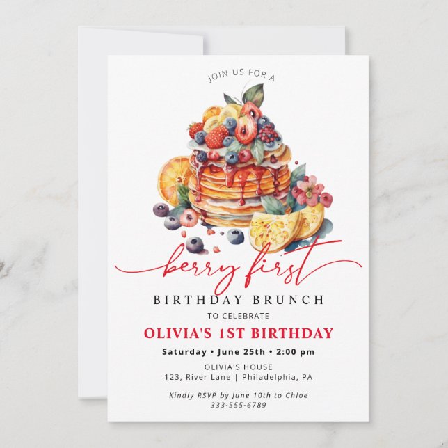 Berry First Birthday Spring Summer Invitation (Devant)