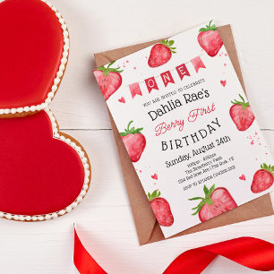 Berry First Birthday Strawberry Invitation