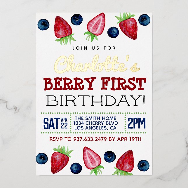 Berry First Birthday Strawberry Invitation (Recto)