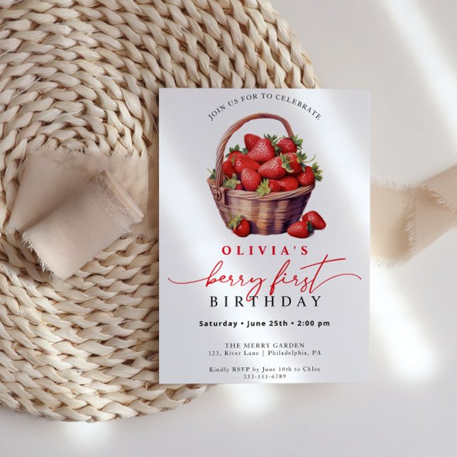 Berry First Birthday Strawberry Party Invitation (Créateur téléchargé)