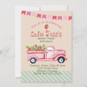 Berry First Birthday Strawberry Theme Invitation