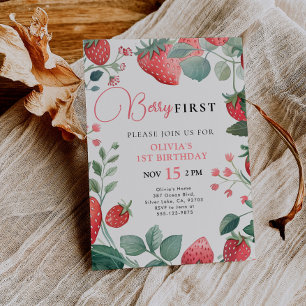 Berry First Floral 1er Anniversaire Invitation