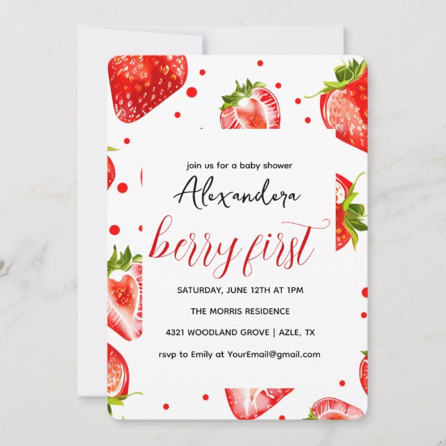 Berry First Strawberry Invitation d'anniversaire,  (Devant)