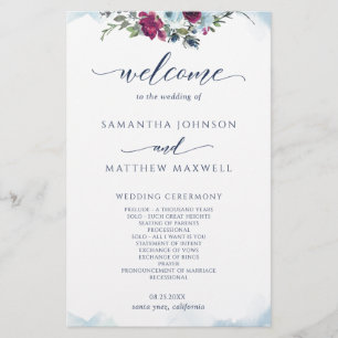 Berry floral élégant, Mariage bleu et bordeaux