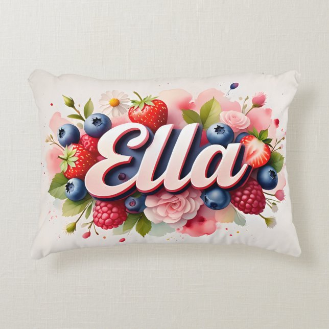 Berry Floral Nom personnalisé Coussin - Ella (Devant)