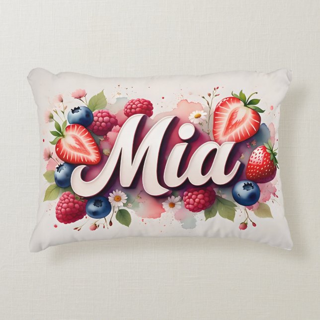 Berry Floral Nom Personnalisé Coussin - Mia (Devant)