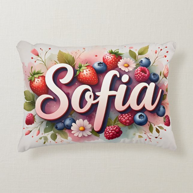 Berry Floral Nom Personnalisé Coussin - "Sofia" (Devant)